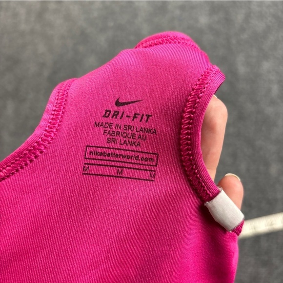 NIKE Women’s Pink/Black Dri-Fit Racerback Swoosh Sportsbra size: Medium - Picture 3 of 6